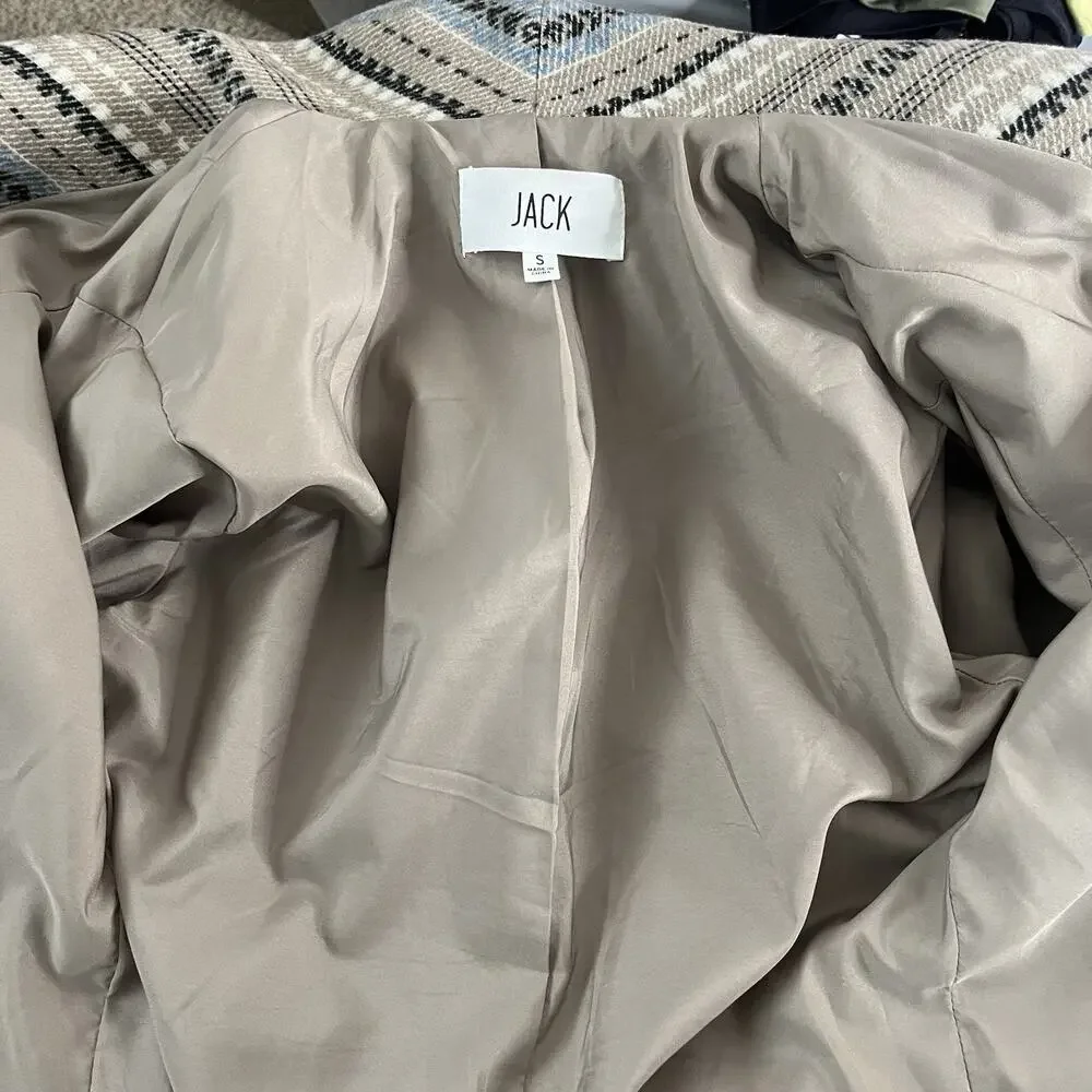 Jack BB Dakota Wrap Coat Jacket Women's S Blanket Belted Pockets Tan Blue Aztec